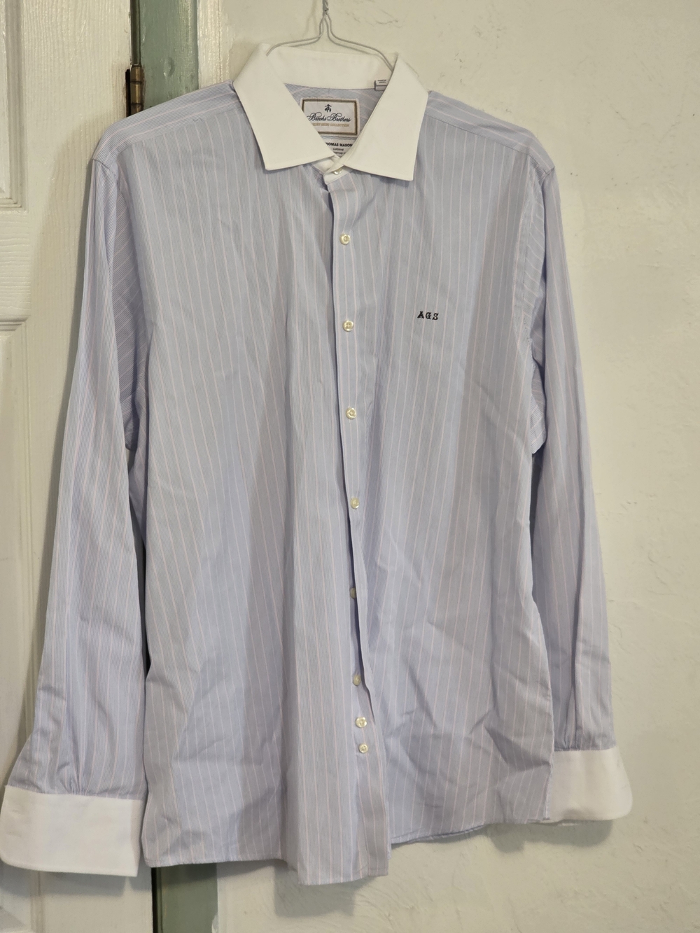 Brooks Brothers Light Blue Pinstripe Dress Shirt with White Contrast Collar